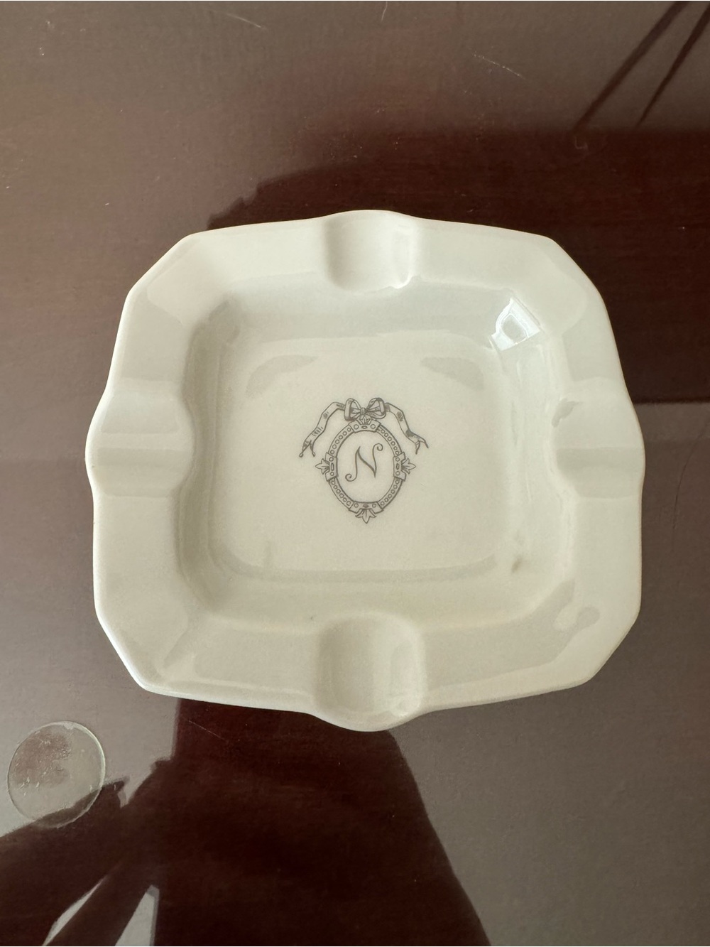 vintage white porcelain square ashtray from the Grand Hotel National Lucerne